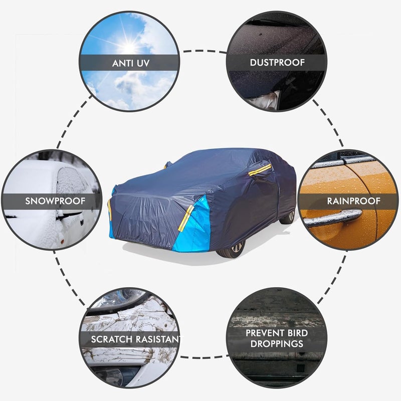 DINGHAO Car Cover Waterproof All Weather, 6 Layers Outdoor Full Exterior Cover Rain Sun UV Snowproof Protection with Zipper Cotton, Mirror Pocket for Toyota RAV4 - Image 5